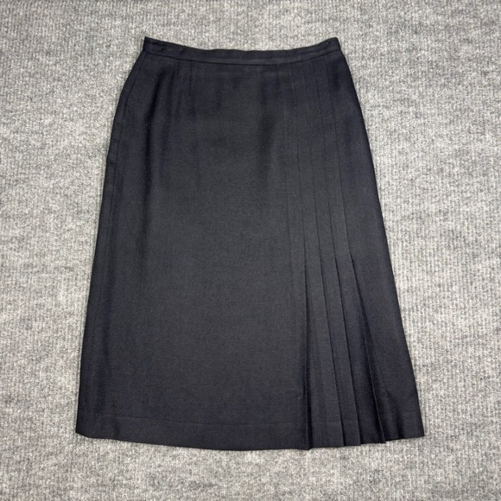 Vtg 80s A Line Skirt Womens M Black Pleated Secretary‎ Chic Retro Rockabilly